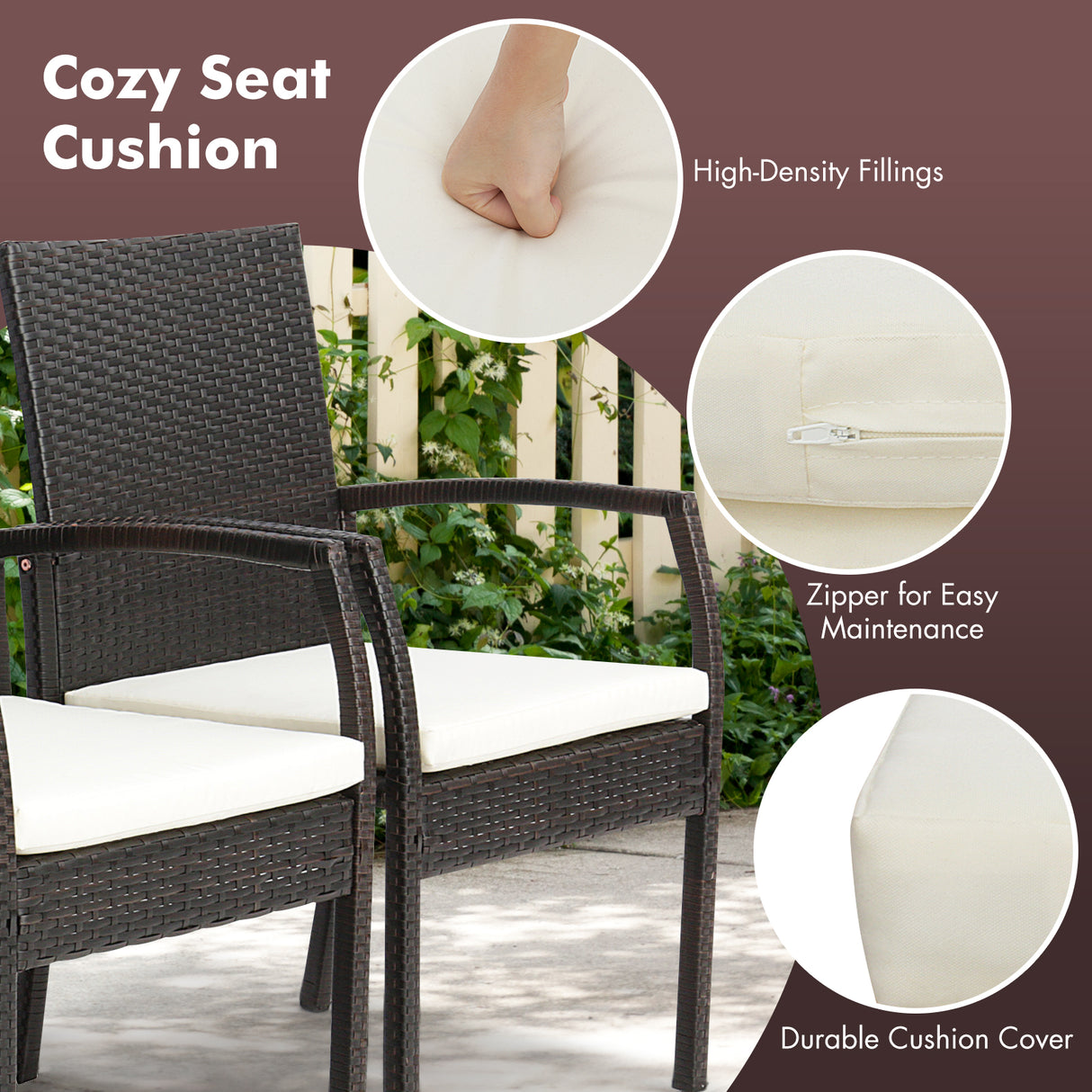 9 Pieces  Patio Rattan Dining Set with Acacia Wood Table for Backyard  Garden-L