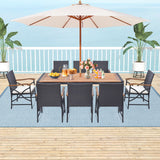 9 Pieces Patio Rattan Dining Set with Acacia Wood Table for Backyard Garden-L/Garden/Garden-X