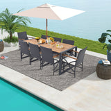 9 Pieces Patio Rattan Dining Set with Acacia Wood Table for Backyard Garden-L/Garden/Garden-X
