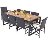 9 Pieces Patio Rattan Dining Set with Acacia Wood Table for Backyard Garden-L/Garden/Garden-X