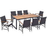 9 Pieces Patio Rattan Dining Set with Acacia Wood Table for Backyard Garden-L/Garden/Garden-X