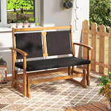 Patio Rattan Glider Chair with Acacia Wood Frame and Wicker Seat Back