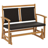 Patio Rattan Glider Chair with Acacia Wood Frame and Wicker Seat Back