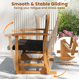 Patio Rattan Glider Chair with Acacia Wood Frame and Wicker Seat Back