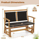 Patio Rattan Glider Chair with Acacia Wood Frame and Wicker Seat Back