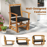Patio Rattan Glider Chair with Acacia Wood Frame and Wicker Seat Back