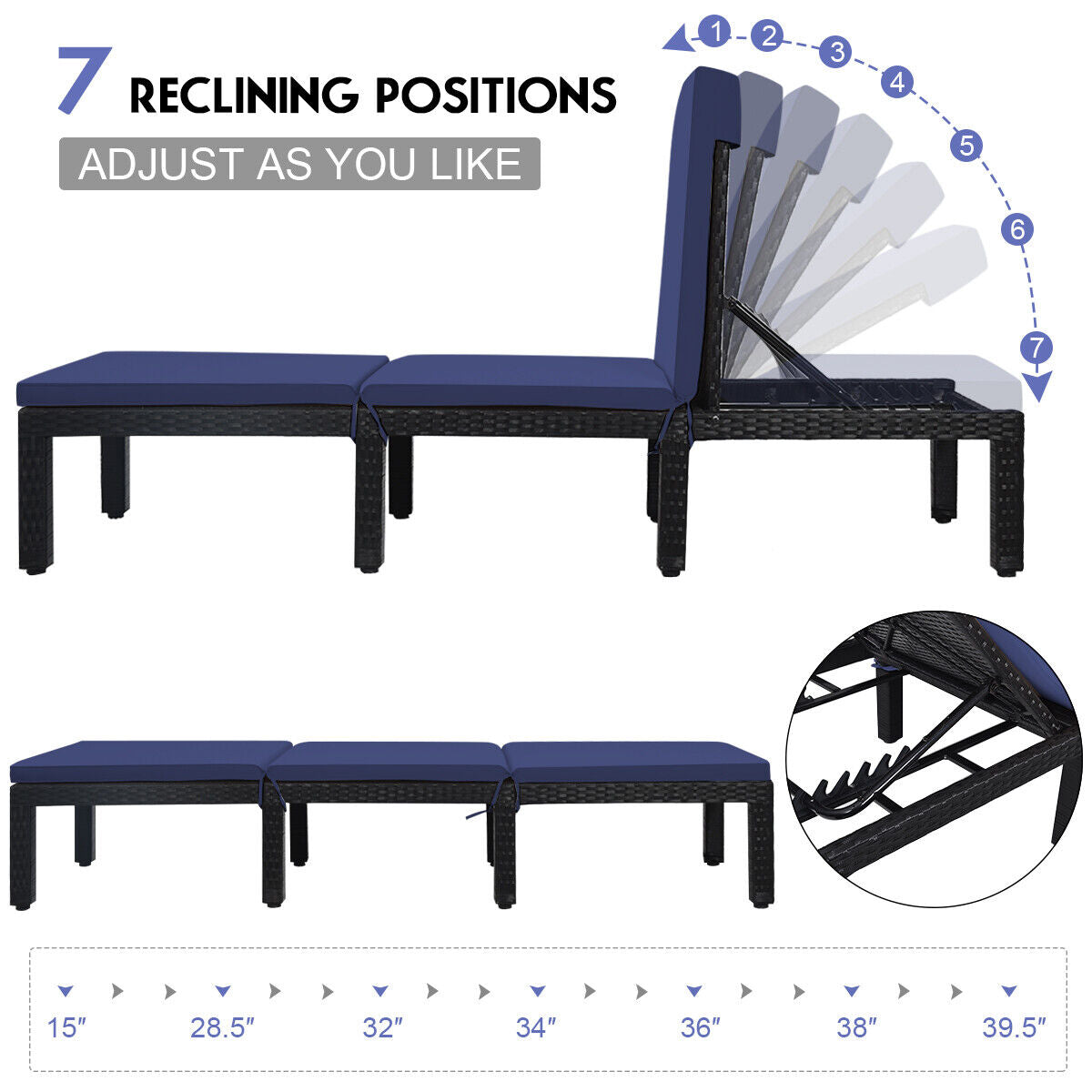 Patio Rattan Cushioned Height Adjustable Lounge Chair