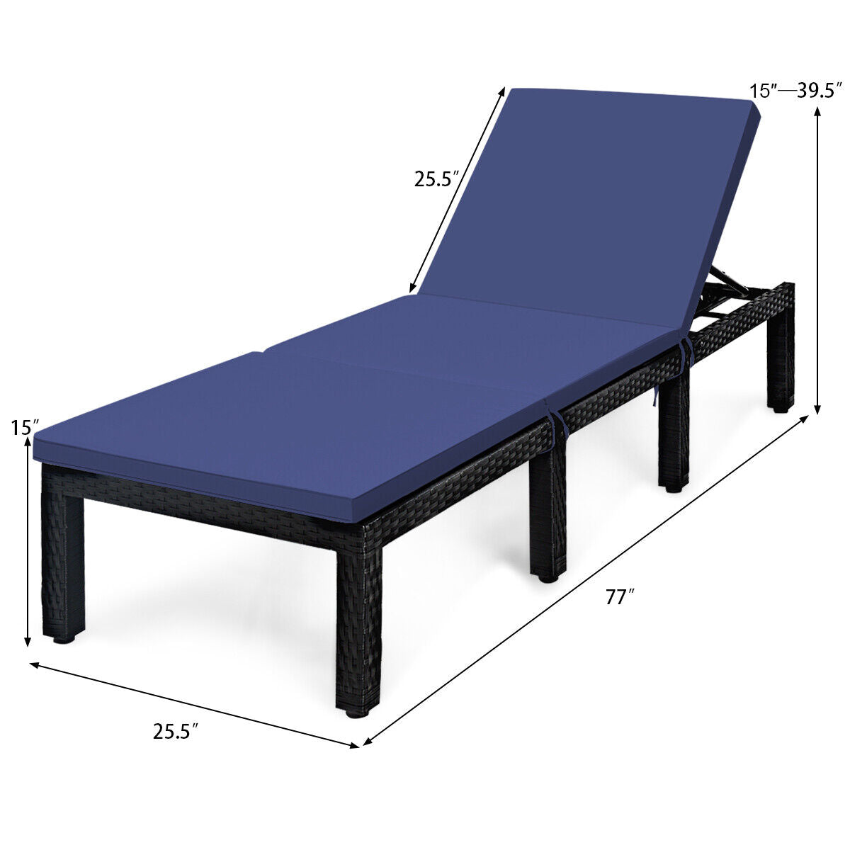 Patio Rattan Cushioned Height Adjustable Lounge Chair