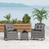 3-Piece Patio Rattan Roker Chairs with Tempered Glass Table and Soft Cushions