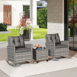 3-Piece Patio Rattan Roker Chairs with Tempered Glass Table and Soft Cushions