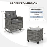 3-Piece Patio Rattan Roker Chairs with Tempered Glass Table and Soft Cushions