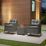 3-Piece Patio Rattan Roker Chairs with Tempered Glass Table and Soft Cushions