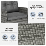 3-Piece Patio Rattan Roker Chairs with Tempered Glass Table and Soft Cushions