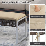 43 Inch Patio Rectangle Ottoman Pack of 2 with Metal Legs and Seat Cushion-Beige