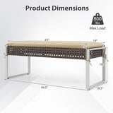 43 Inch Patio Rectangle Ottoman Pack of 2 with Metal Legs and Seat Cushion-Beige