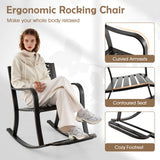 Patio Rocking Chair with Footrest and Curved Armrests-Brown
