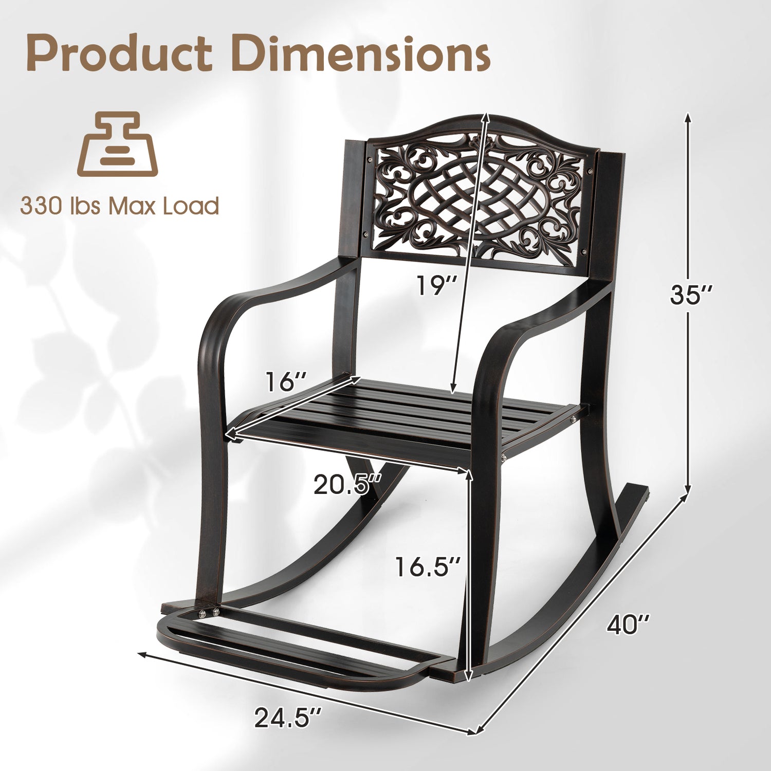 Patio Rocking Chair with Footrest and Curved Armrests-Brown
