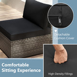 5-Piece Outdoor Patio Sectional Sofa Couch and Glass Coffee Table with Cushions