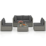 5-Piece Outdoor Patio Sectional Sofa Couch and Glass Coffee Table with Cushions