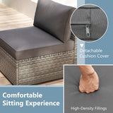 5-Piece Outdoor Patio Sectional Sofa Couch and Glass Coffee Table with Cushions