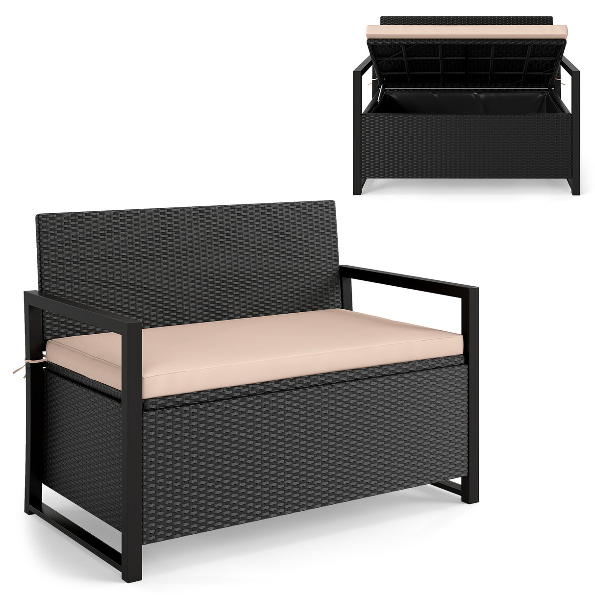 Patio Storage Bench-Mix Brown and Off White
