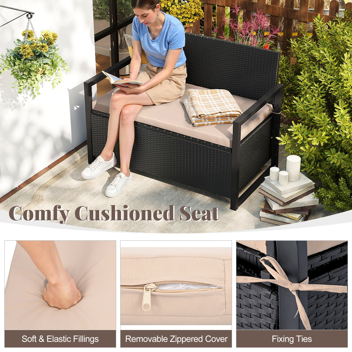 Patio Storage Bench-Mix Brown and Off White