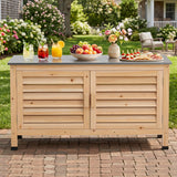 Patio Storage Cabinet with Stainless Steel Countertop and L-Shaped Shelf for Garden