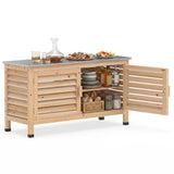 Patio Storage Cabinet with Stainless Steel Countertop and L-Shaped Shelf for Garden