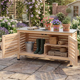 Patio Storage Cabinet with Stainless Steel Countertop and L-Shaped Shelf for Garden