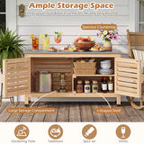 Patio Storage Cabinet with Stainless Steel Countertop and L-Shaped Shelf for Garden