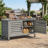 Patio Storage Cabinet with Stainless Steel Countertop and L-Shaped Shelf for Garden