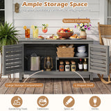 Patio Storage Cabinet with Stainless Steel Countertop and L-Shaped Shelf for Garden