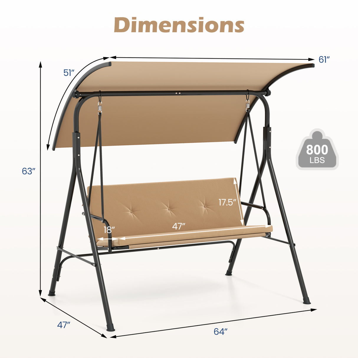 Patio Swing Chair with Adjustable Canopy & Removable Cushion and Metal Stand