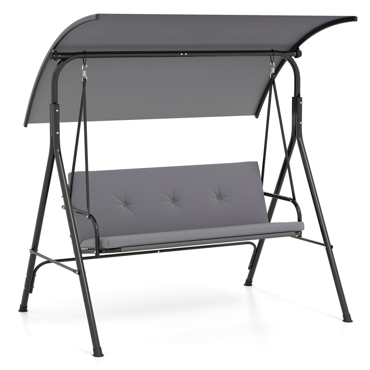 Patio Swing Chair with Adjustable Canopy & Removable Cushion and Metal Stand
