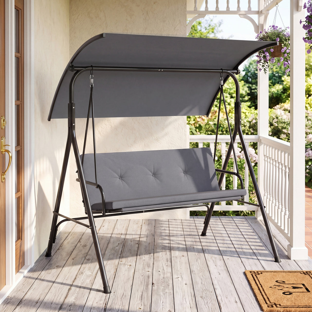 Patio Swing Chair with Adjustable Canopy & Removable Cushion and Metal Stand