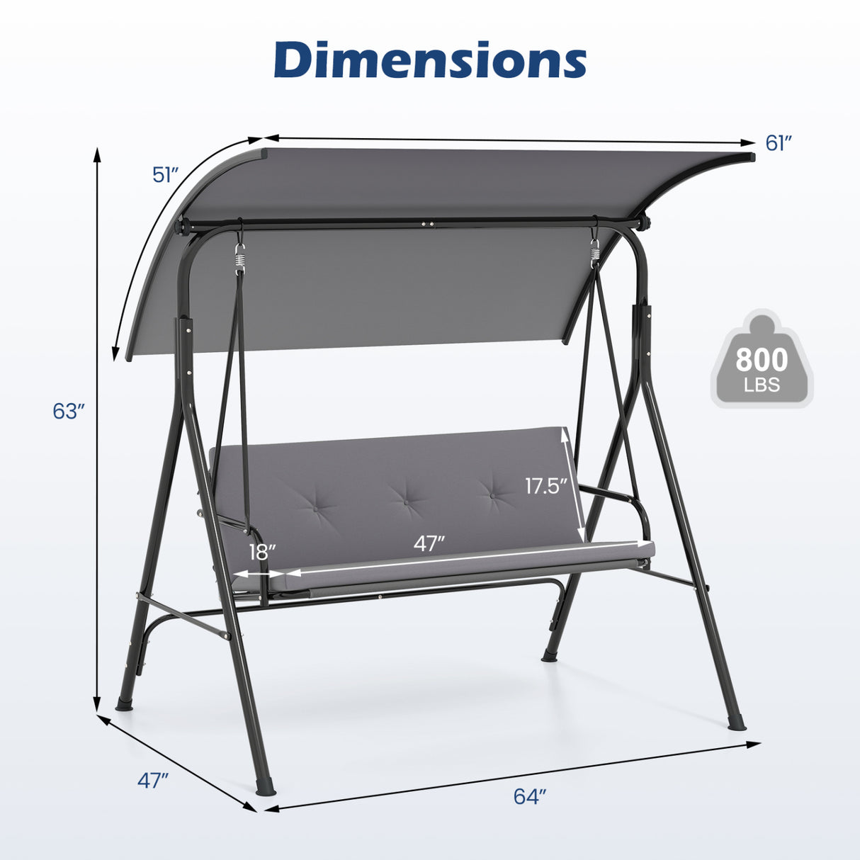 Patio Swing Chair with Adjustable Canopy & Removable Cushion and Metal Stand