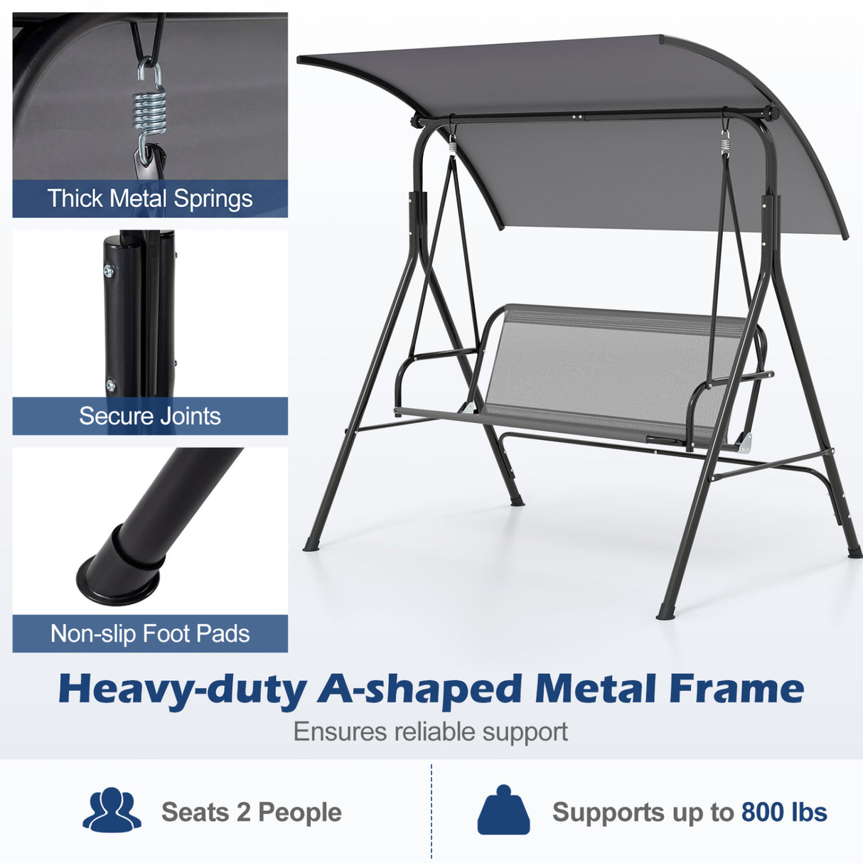 Patio Swing Chair with Adjustable Canopy & Removable Cushion and Metal Stand