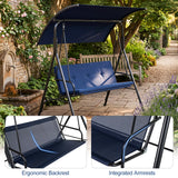 Patio Swing Chair with Adjustable Canopy & Removable Cushion and Metal Stand