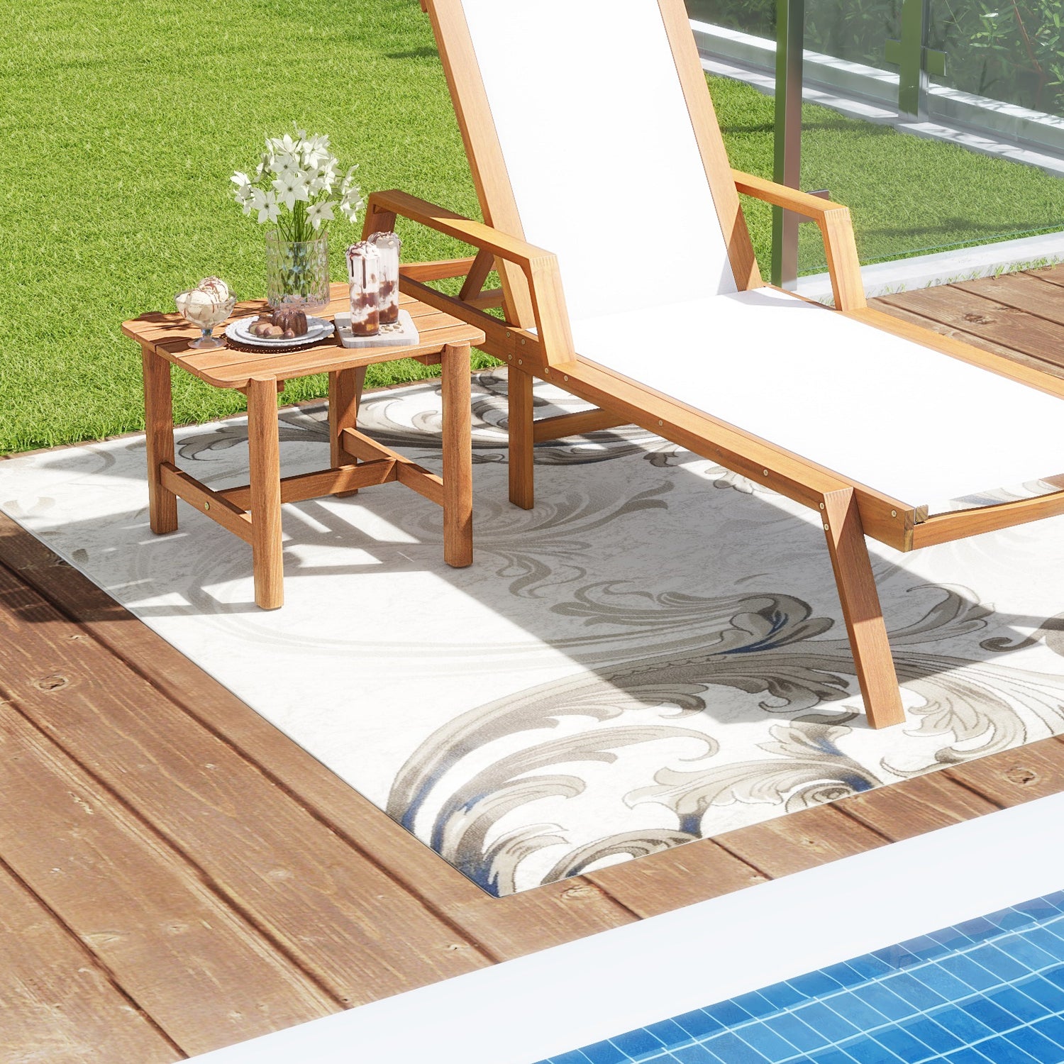 Patio Teak Wood Side Table with Slatted Tabletop for Yard