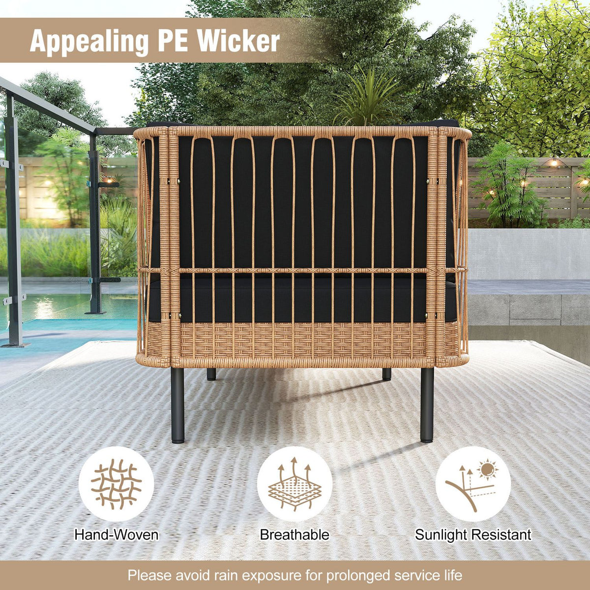 Patio Wicker Daybed Outdoor Boho Rattan Loveseat Sofa with Seat and Back Cushions