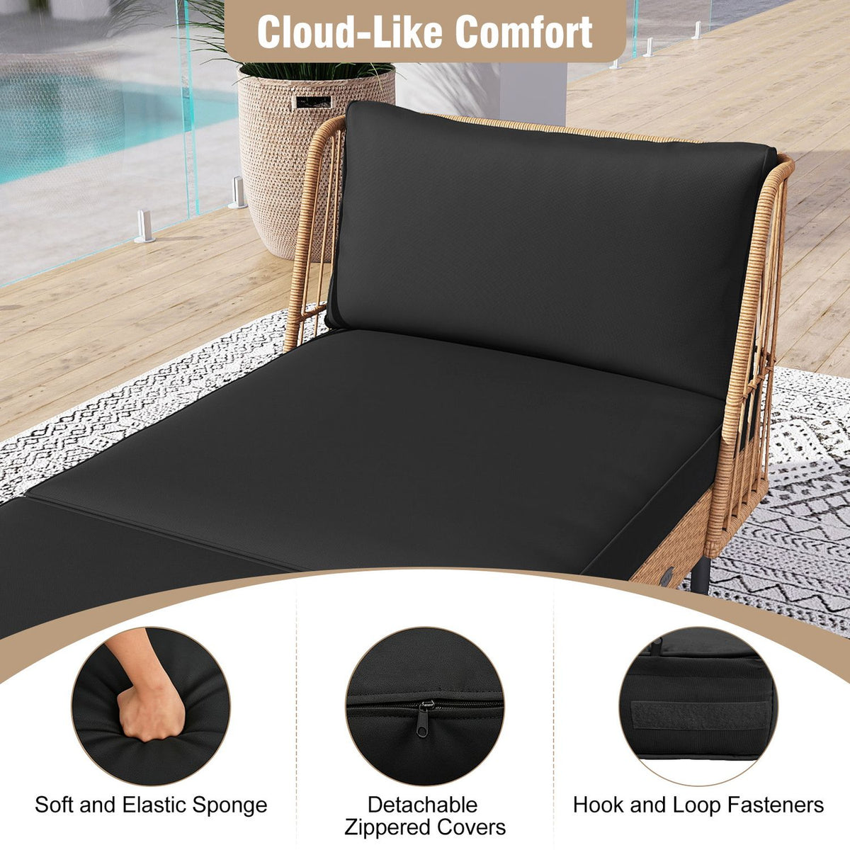 Patio Wicker Daybed Outdoor Boho Rattan Loveseat Sofa with Seat and Back Cushions