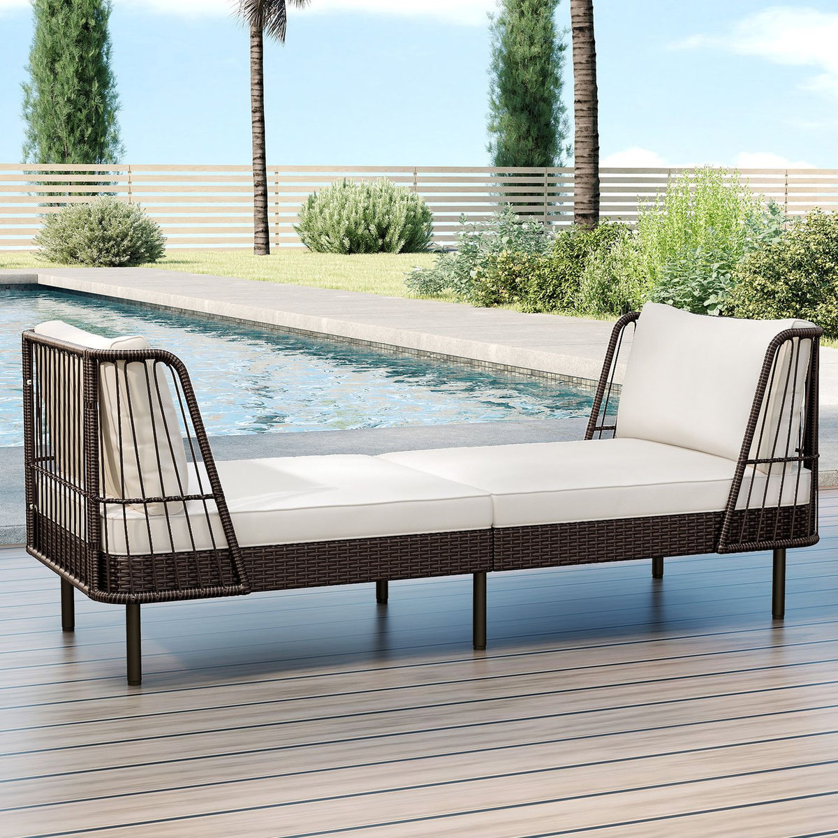 Patio Wicker Daybed Outdoor Boho Rattan Loveseat Sofa with Seat and Back Cushions