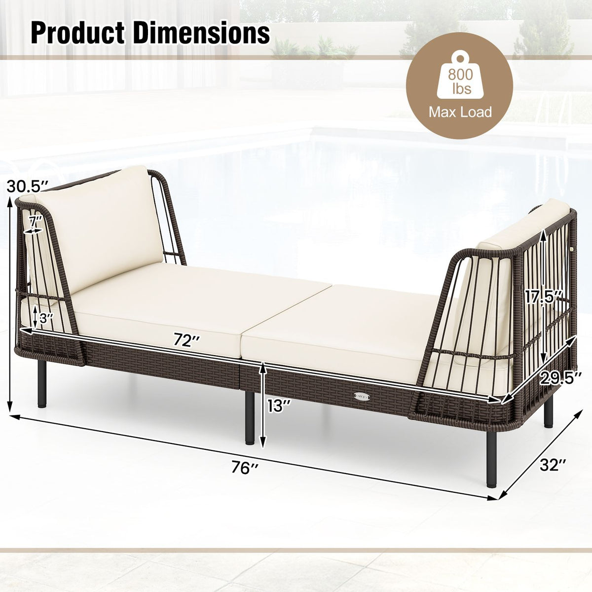 Patio Wicker Daybed Outdoor Boho Rattan Loveseat Sofa with Seat and Back Cushions