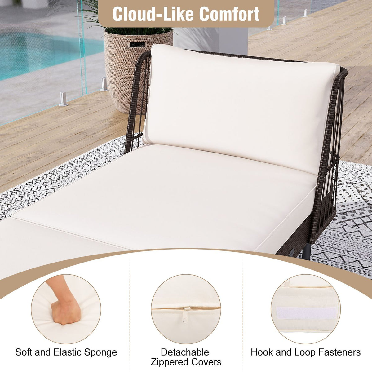 Patio Wicker Daybed Outdoor Boho Rattan Loveseat Sofa with Seat and Back Cushions