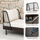 Patio Wicker Daybed Outdoor Boho Rattan Loveseat Sofa with Seat and Back Cushions