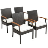 5 Pieces Patio Wicker Cushioned Dining Set with Wood Armrest and Umbrella Hole