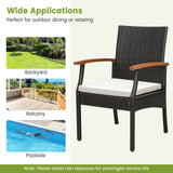 5 Pieces Patio Wicker Cushioned Dining Set with Wood Armrest and Umbrella Hole