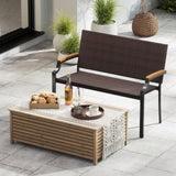Patio Wicker Loveseat Chair with Acacia Wood Armrests and Metal Frame