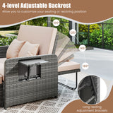 Wicker Loveseat Sofa with Multipurpose Ottoman and Retractable Side Tray