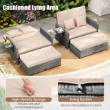 Wicker Loveseat Sofa with Multipurpose Ottoman and Retractable Side Tray